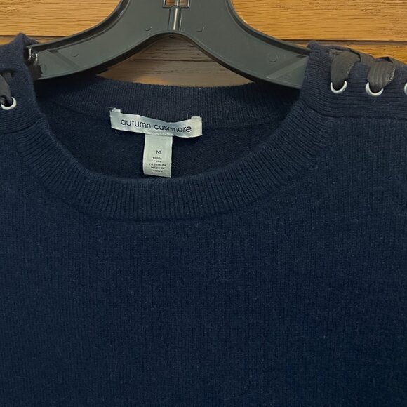 Y2K Cashmere Bell Sleeves Laced Shoulders 100% Cashmere Sweater Navy Blue Medium - Picture 2 of 4